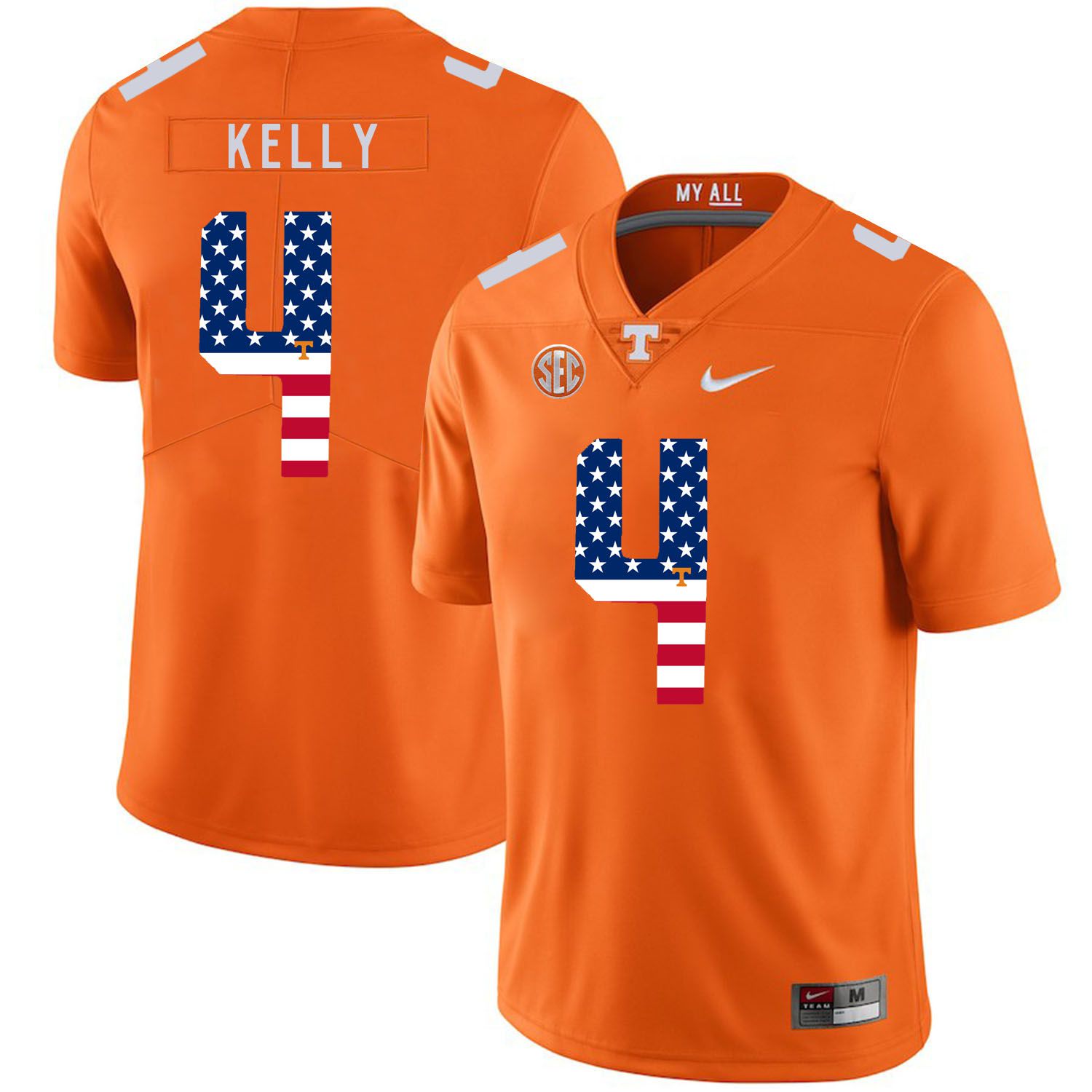 Men Tennessee Volunteers #4 Kelly Orange Flag Customized NCAA Jerseys